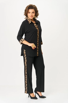 Костюм брючный 3017 черный + леопард Svetlana Style