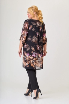 Костюм брючный 970 черный + цветы-1 Svetlana Style