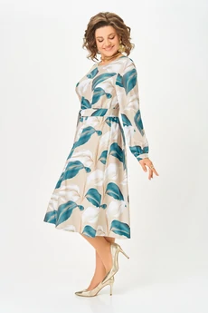 Платье 885-2 бежевый + голубой принт Swallow