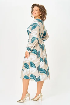 Платье 885-2 бежевый + голубой принт Swallow