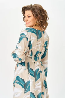 Платье 885-2 бежевый + голубой принт Swallow