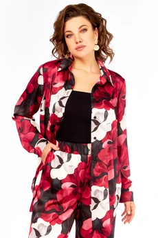 Костюм брючный 893 бордово-бежевые цветы Swallow