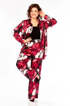 Костюм брючный 893 бордово-бежевые цветы Swallow