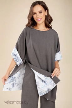 Пончо 1285 графит+листики на голубом TEFFI Style