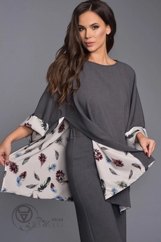 Пончо 1285 графит перья TEFFI Style