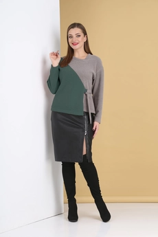 Костюм с юбкой 321 серо-бирюзовый Tensi