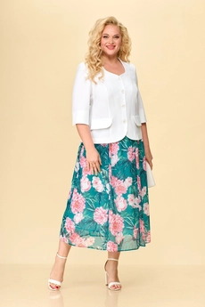 Костюм с юбкой 18-19 бирюза + белый TtricoTex Style