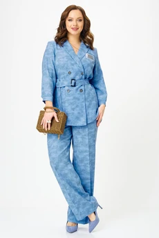 Костюм брючный 2350 голубой с принтом Твой Имидж