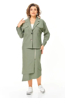 Костюм с юбкой 1245 оливка VI ORO
