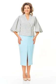 Костюм с юбкой 1248 голубой + однотон VI ORO