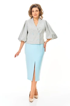 Костюм с юбкой 1248 голубой + однотон VI ORO