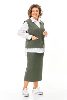 Костюм с юбкой 1249 оливка VI ORO