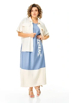 Костюм с платьем 1256 голубой + молоко VI ORO