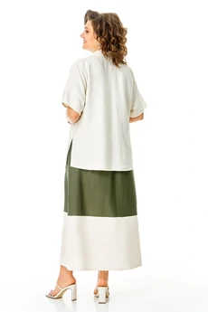 Костюм с платьем 1256 оливка + молоко VI ORO