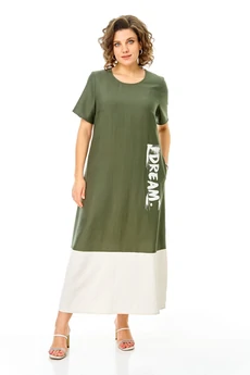 Костюм с платьем 1256 оливка + молоко VI ORO