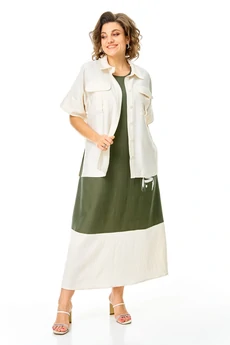 Костюм с платьем 1256 оливка + молоко VI ORO