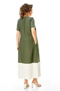 Костюм с платьем 1256 оливка + молоко VI ORO