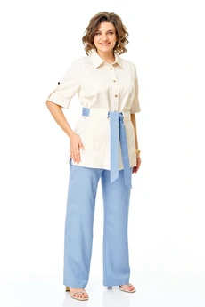 Костюм брючный 1265 молоко+голубой VI ORO