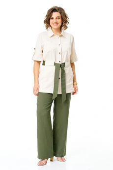 Костюм брючный 1265 молоко+оливка VI ORO