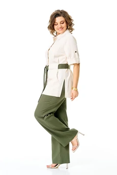 Костюм брючный 1265 молоко+оливка VI ORO