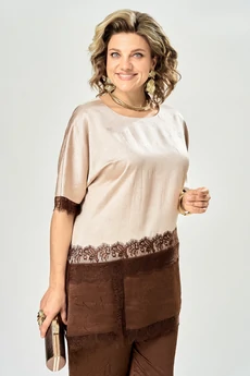 Костюм брючный 1305 песок + шоколад VI ORO