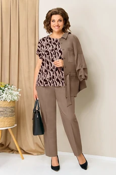 Костюм брючный 1398 кофейно-бежевый-1 VOLNA