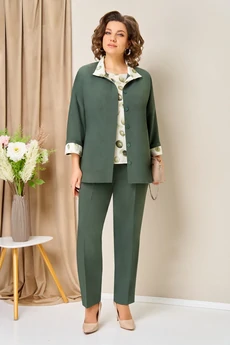 Костюм брючный 1427 темная олива + горох VOLNA