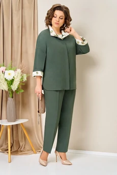 Костюм брючный 1427 темная олива + горох VOLNA