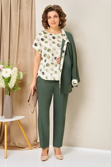 Костюм брючный 1427 темная олива + горох VOLNA
