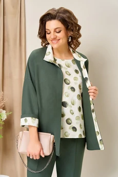 Костюм брючный 1427 темная олива + горох VOLNA