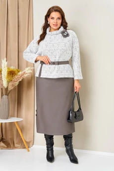 Костюм с юбкой 1447 бежево-белый VOLNA