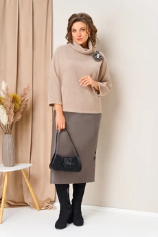 Костюм с юбкой 1447 бежевый капучино VOLNA