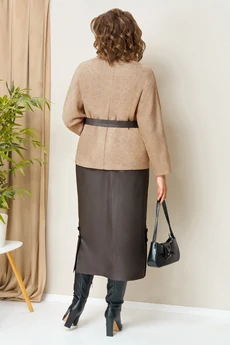 Костюм с юбкой 1447 кэмел + шоколад VOLNA