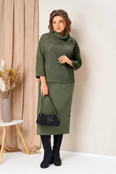 Костюм с юбкой 1447 олива темная VOLNA