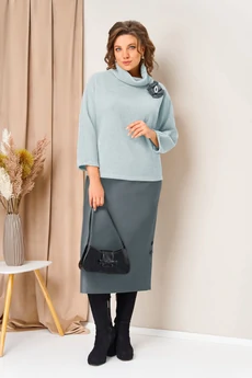 Костюм с юбкой 1447 светло-голубой + серый VOLNA