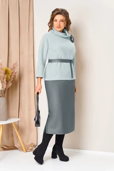 Костюм с юбкой 1447 светло-голубой + серый VOLNA