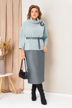 Костюм с юбкой 1447 светло-голубой + серый VOLNA