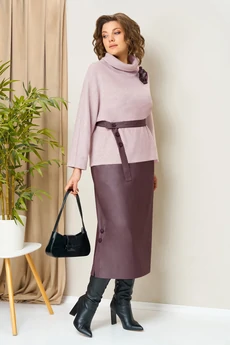 Костюм с юбкой 1447 светло-розовый+ежевика VOLNA