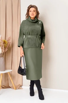 Костюм с юбкой 1447 хаки VOLNA