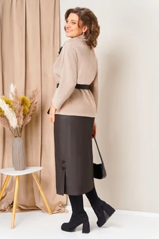 Костюм с юбкой 1447 шоколадно-бежевый VOLNA