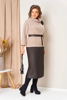 Костюм с юбкой 1447 шоколадно-бежевый VOLNA