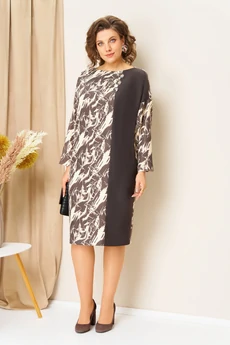 Платье 1452 шоколадно-бежевый VOLNA