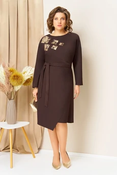 Платье 1454 шоколадно-коричневый VOLNA