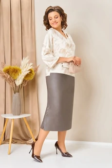 Костюм с юбкой 1456 молочно-бежевый VOLNA