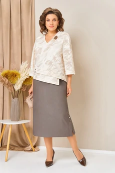 Костюм с юбкой 1456 молочно-бежевый VOLNA