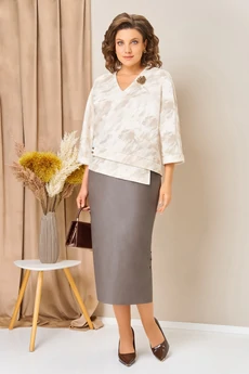 Костюм с юбкой 1456 молочно-бежевый VOLNA