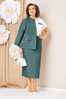 Костюм с юбкой 1464 мятно-изумрудный VOLNA