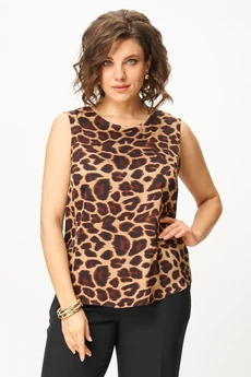 Костюм брючный 1121 черный + леопард Vilena