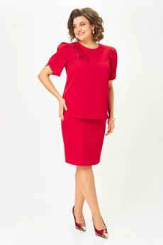 Костюм с юбкой 1143 красный Vilena