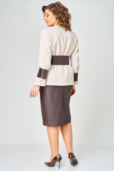 Костюм с юбкой 1147 беж+шоколад Vilena